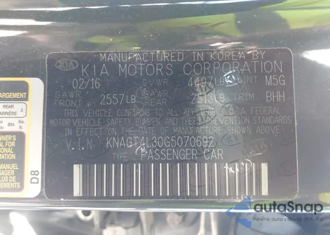 2016 Kia Optima Lx z USA, uszkodzony, nr VIN KNAGT4L30G5070692